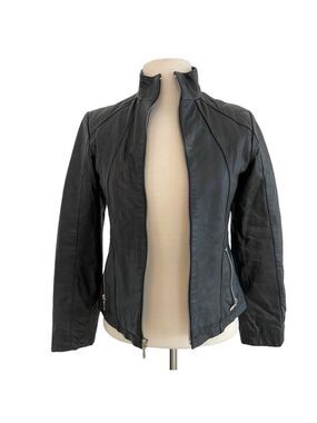 Bazik Casual soft genuine leather fitted jacket black quilted liner zipper small